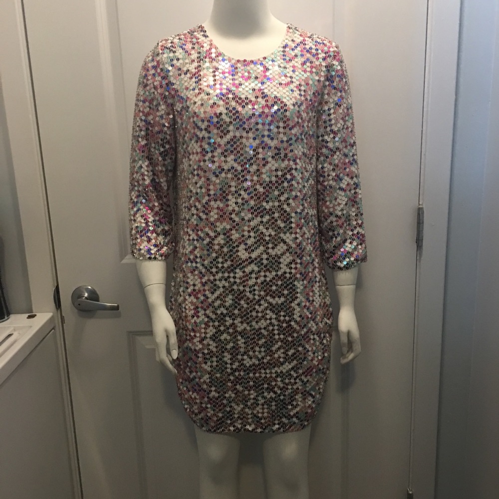 NWT Parker Black Multicolor Sequin Shift Dress Sz6
